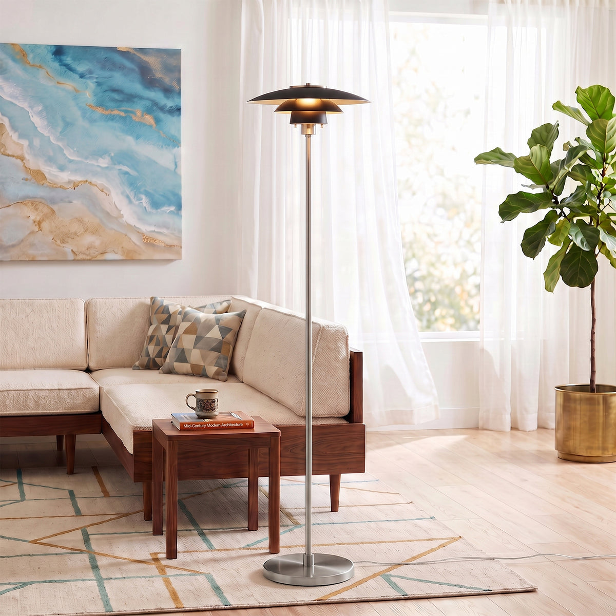 Lampe sur pied fine Rancho Mirage de Nova of California 2038851MS en nickel satiné