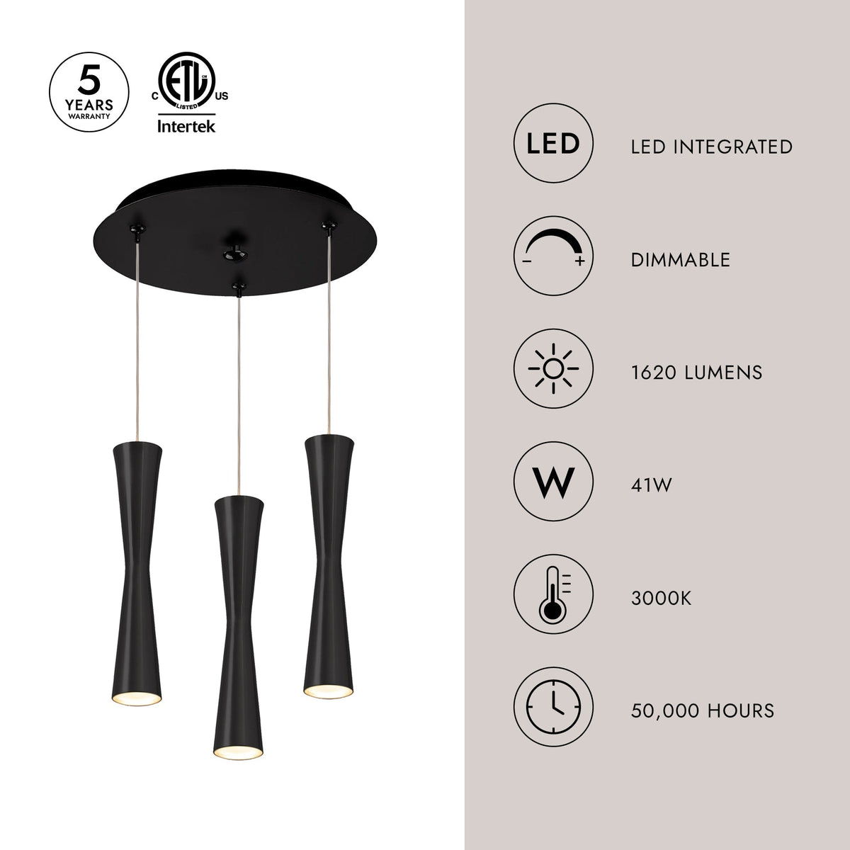 Kuzco Lighting MP42502BK-03 Robson LED Multi Pendant in Black