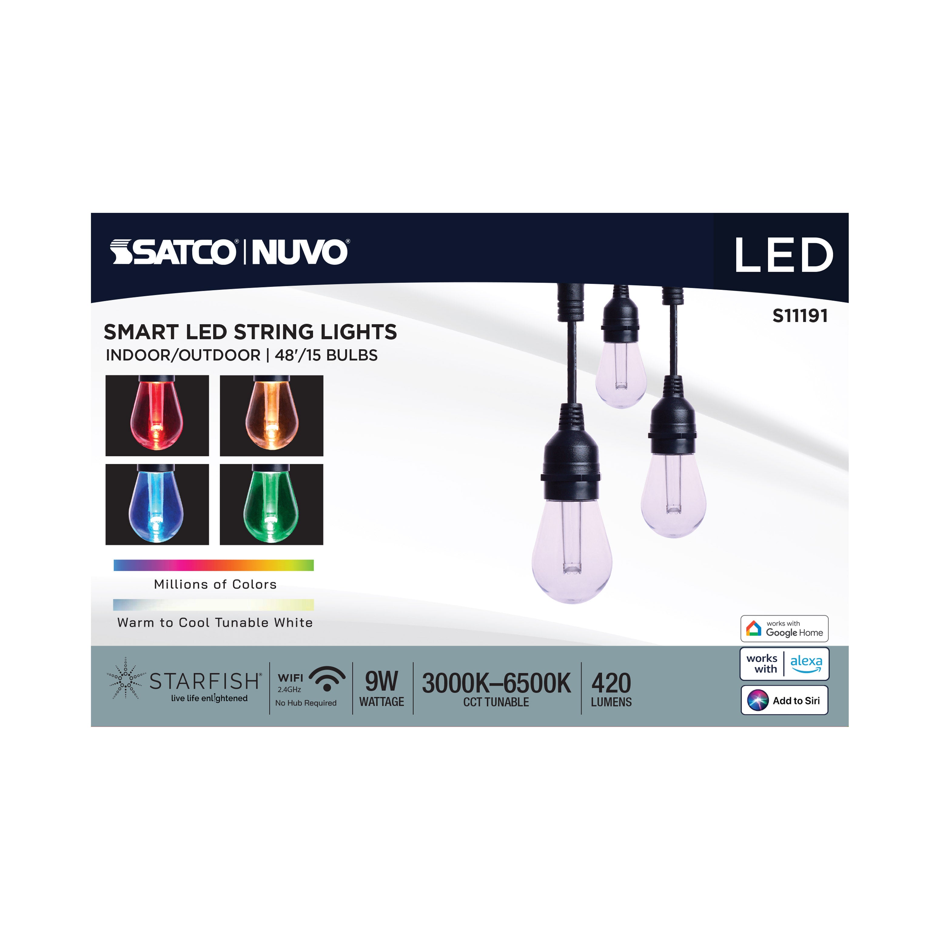 Guirlande lumineuse LED intelligente Starfish de Satco Products S11191 (14,6 m - 15 lumières) - Intérieur/Extérieur