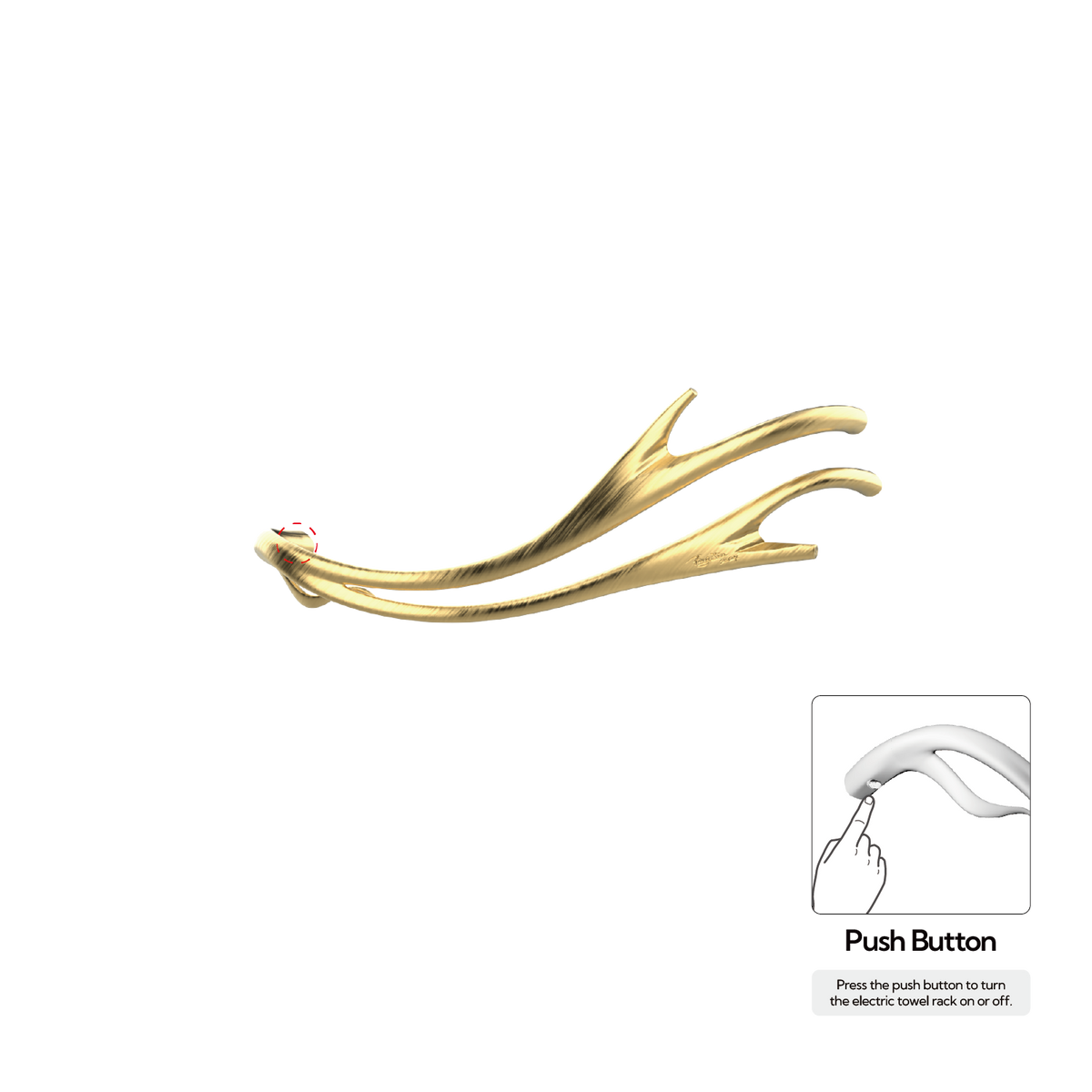 P&Bhusri S2-M-BLG-N Golden Antlers Towel Warmer in PVD Brushed Luxury Gold
