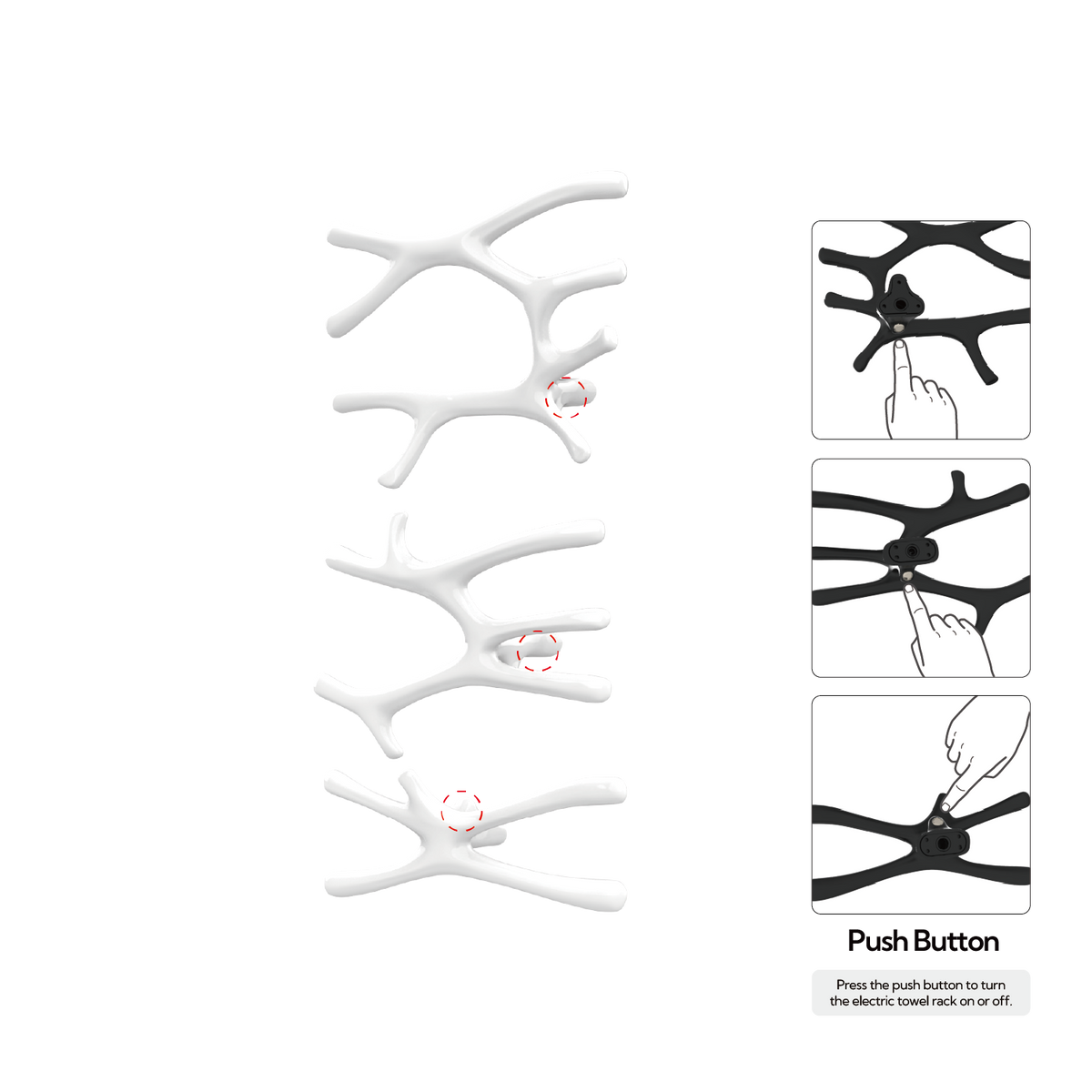 Sèche-serviettes P&Bhusri S7-LMS-PWH-N Daphne's Branch, grand, moyen et petit, en porcelaine blanche