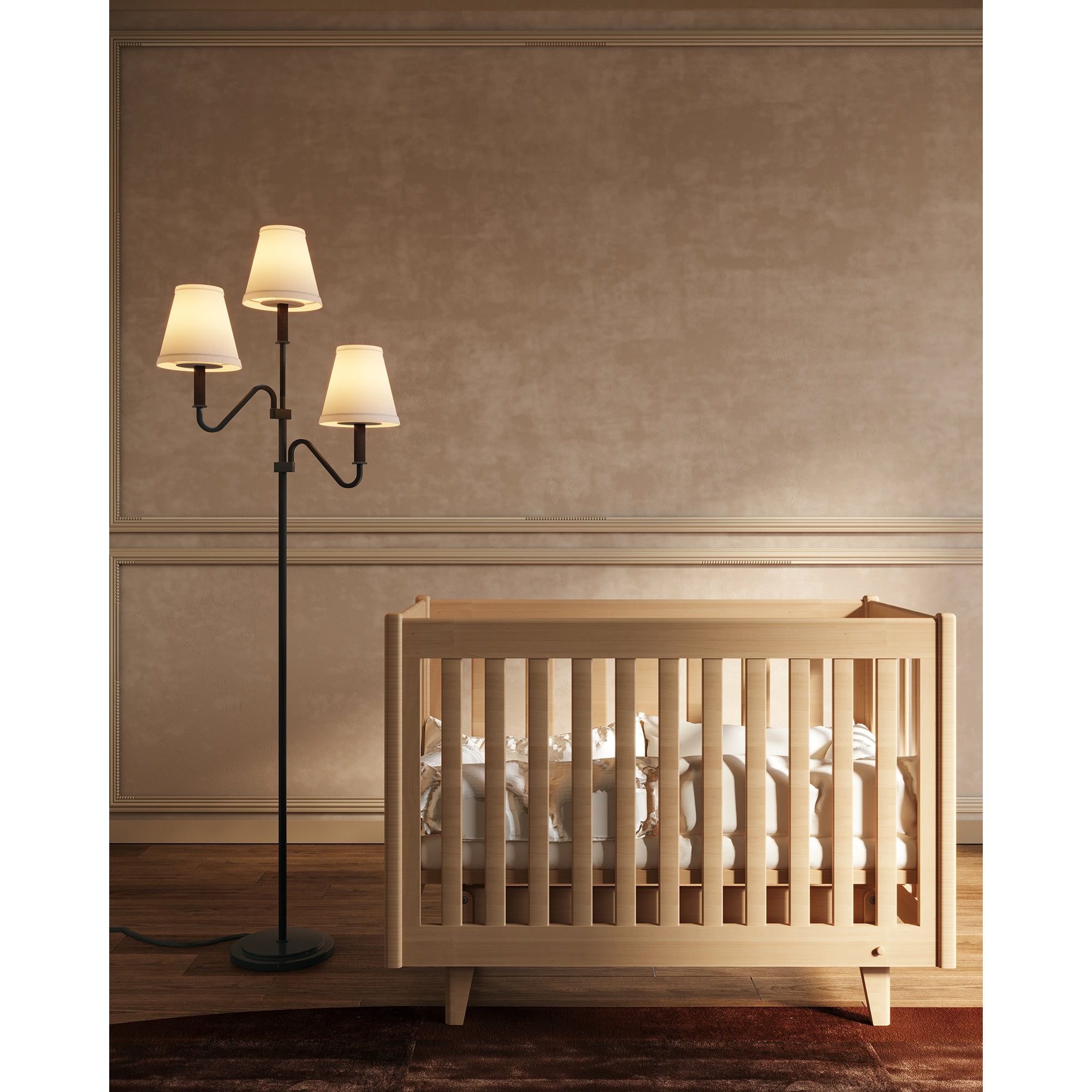 Alora Canada - FL445368MBWL - Lampadaire à trois lumières - Sloan - Lin noir mat/blanc