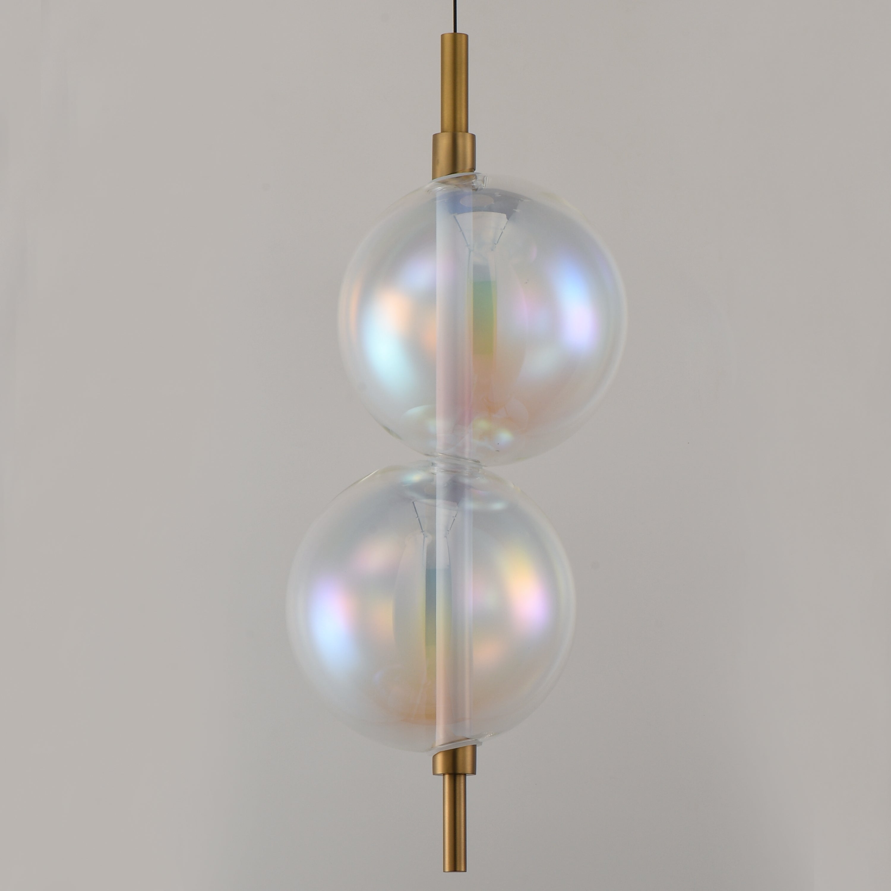Studio M Lighting SM24931IRNAB Dreamer Pendant in Natural Aged Brass with Iridescent glass, three-quarter angle view