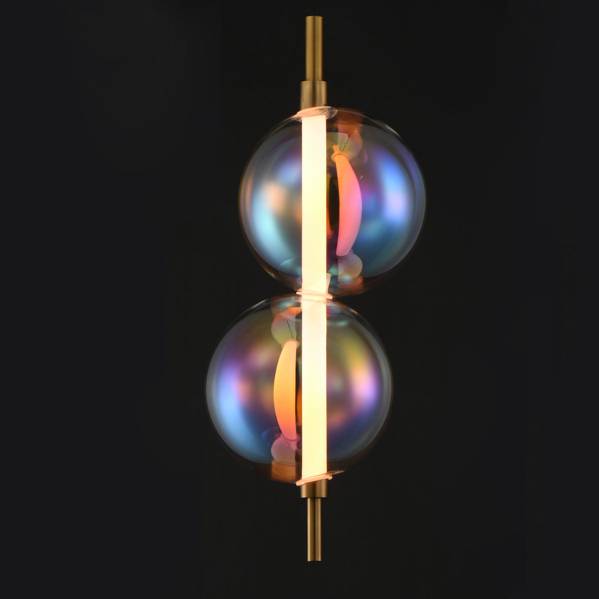 Studio M Lighting SM24931IRNAB Dreamer Pendant in Natural Aged Brass with Iridescent glass, side profile view