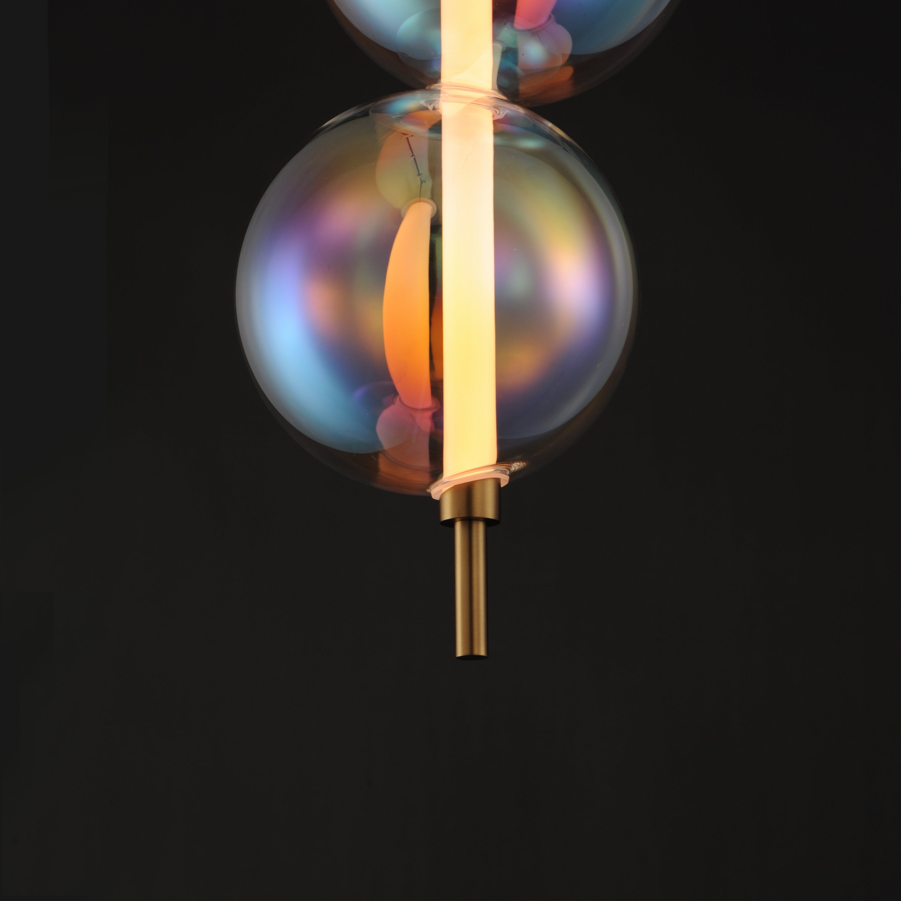 Studio M Lighting SM24931IRNAB Dreamer Pendant in Natural Aged Brass with Iridescent glass, installed lifestyle view