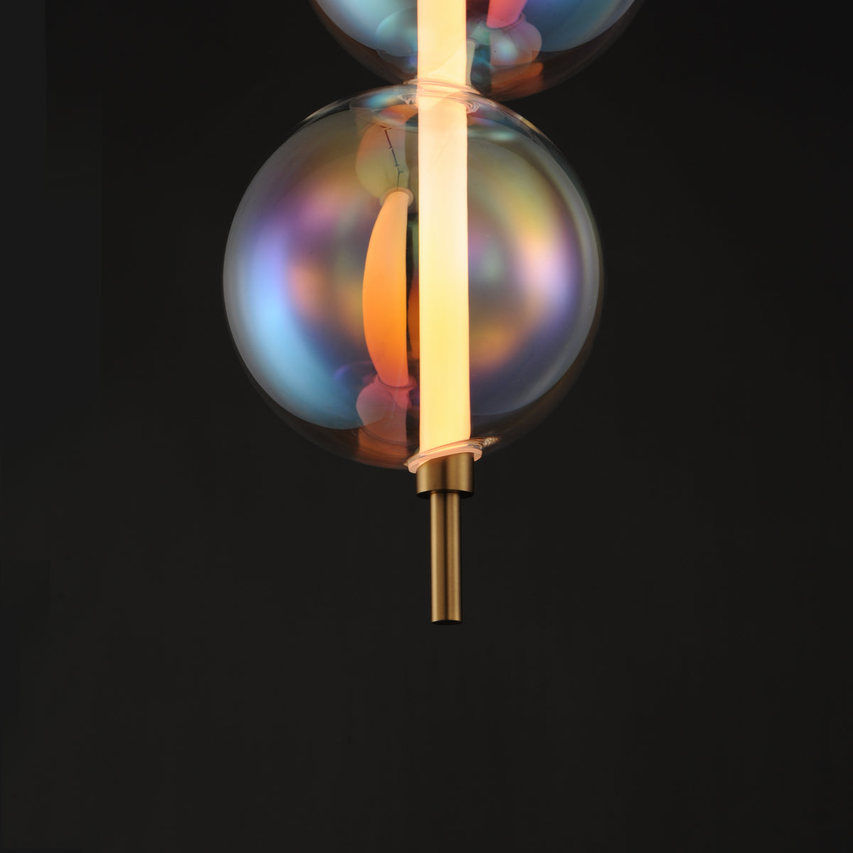 Studio M Lighting SM24931IRNAB Dreamer Pendant in Natural Aged Brass with Iridescent glass, installed lifestyle view