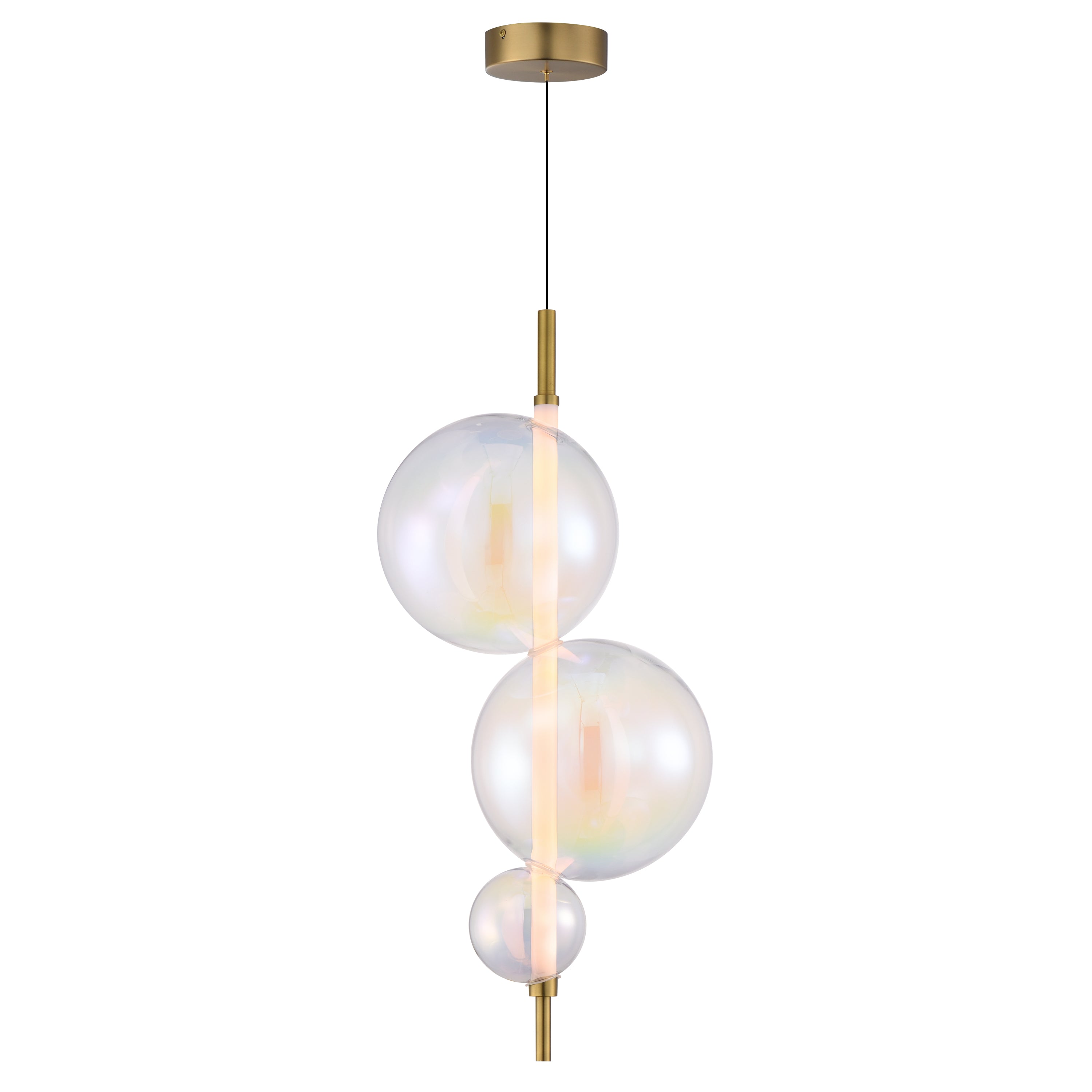 Studio M Lighting SM24932IRNAB Dreamer Pendant in Natural Aged Brass with Iridescent glass, front view on white background