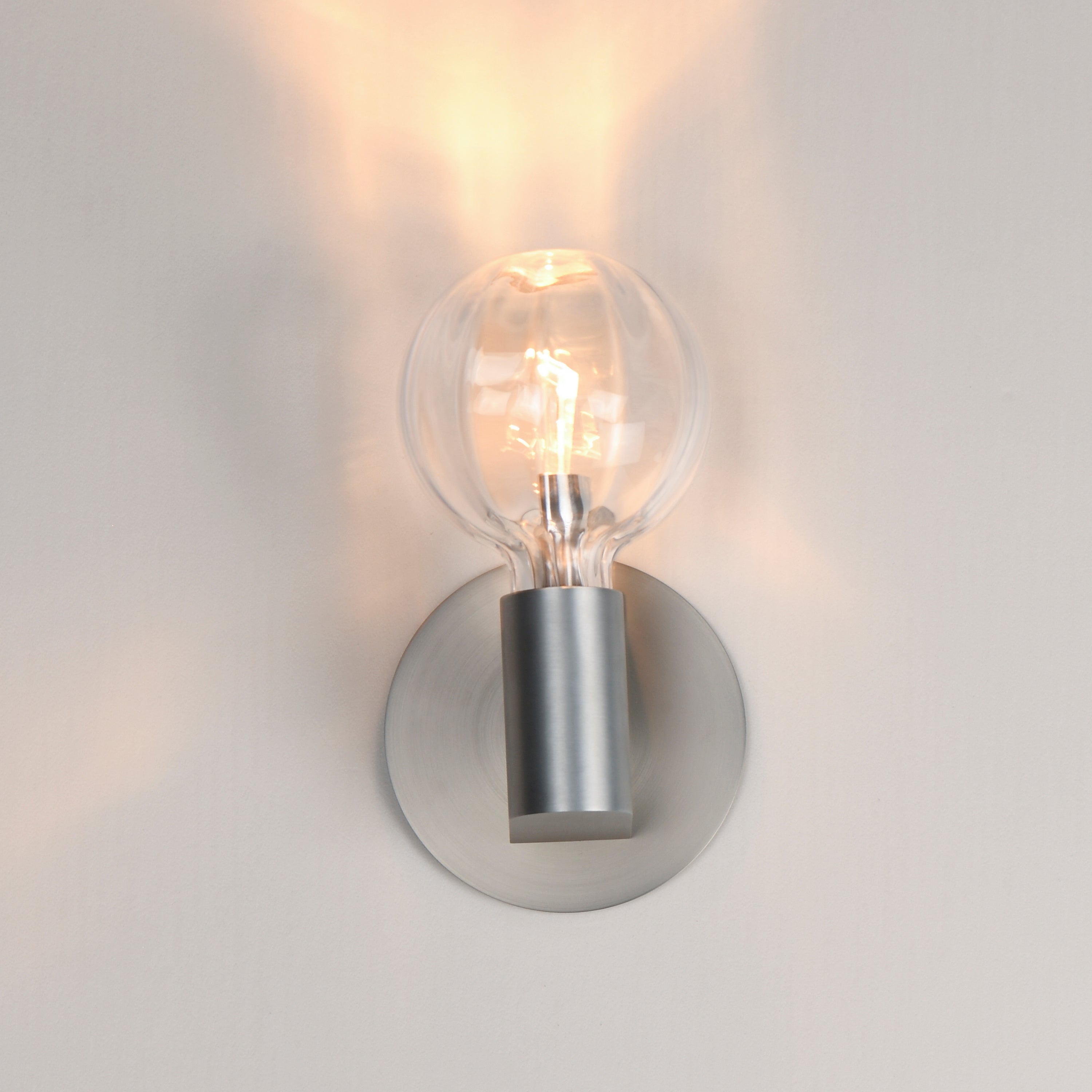 Studio M Lighting SM49324CLAL Ray Dance Globe Wall Sconce in Brushed Aluminum with Clear glass, installed lifestyle view