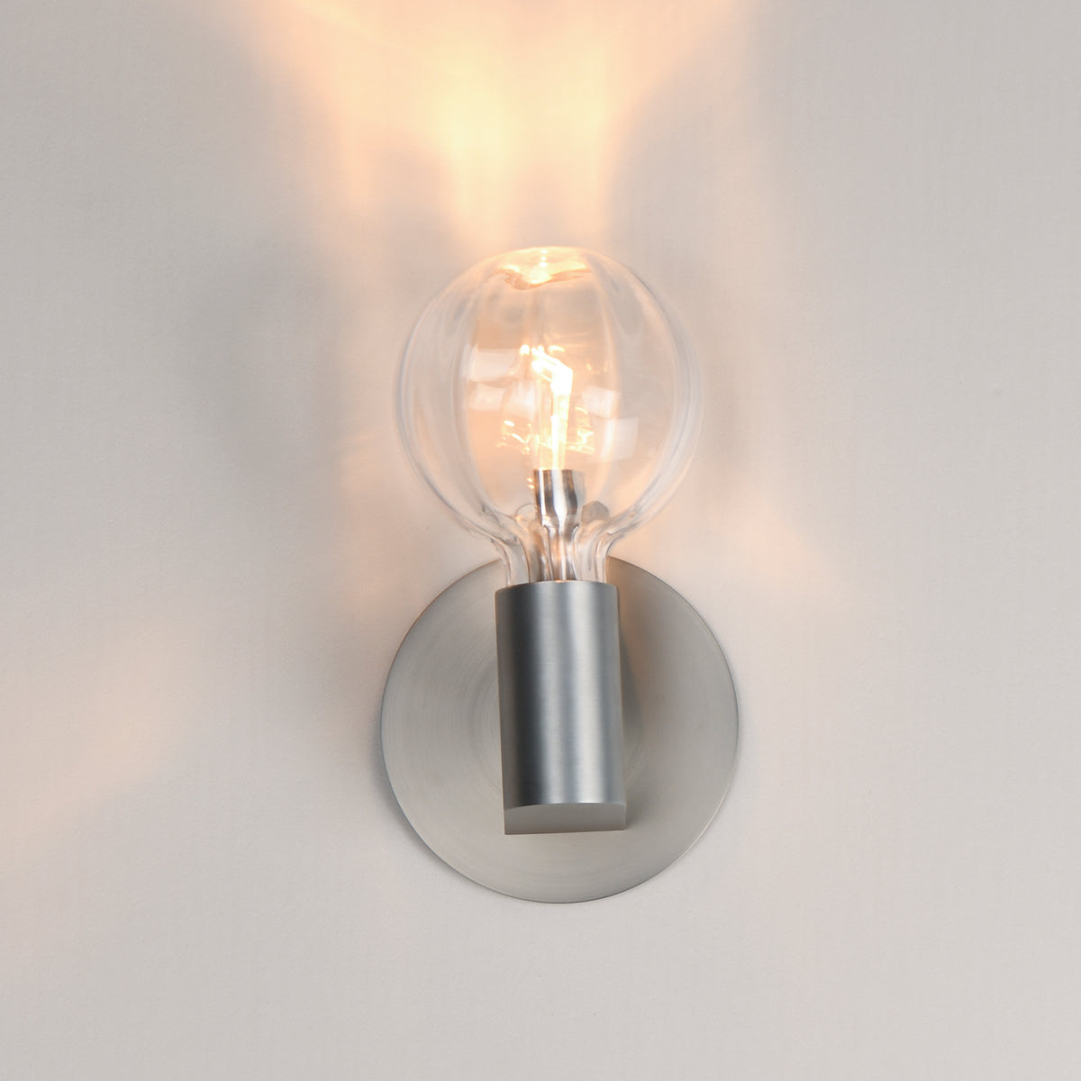 Studio M Lighting SM49324CLAL Ray Dance Globe Wall Sconce in Brushed Aluminum with Clear glass, installed lifestyle view