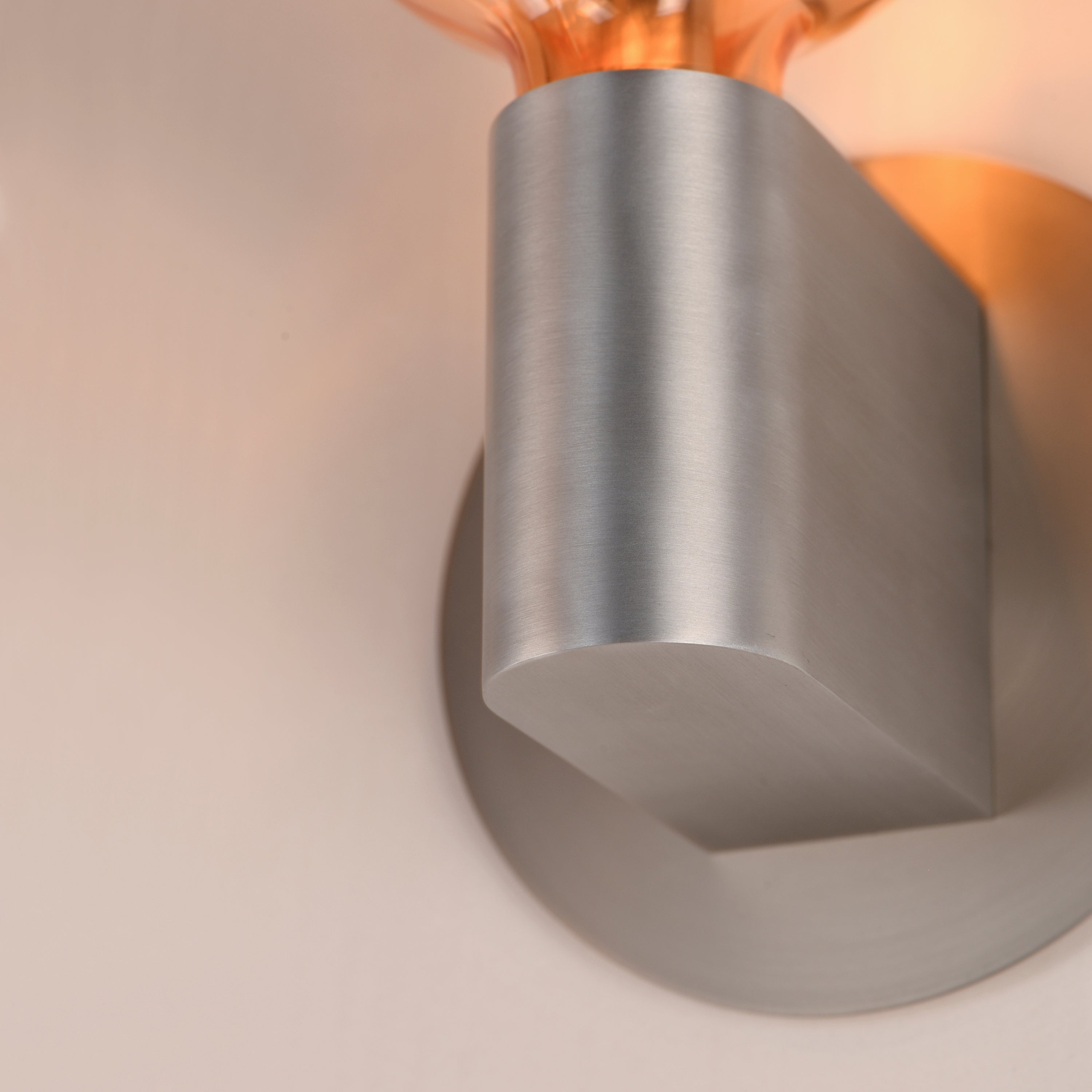 Studio M Lighting SM49324EMAL Ray Dance Globe Wall Sconce in Brushed Aluminum with Ember glass, close-up detail view