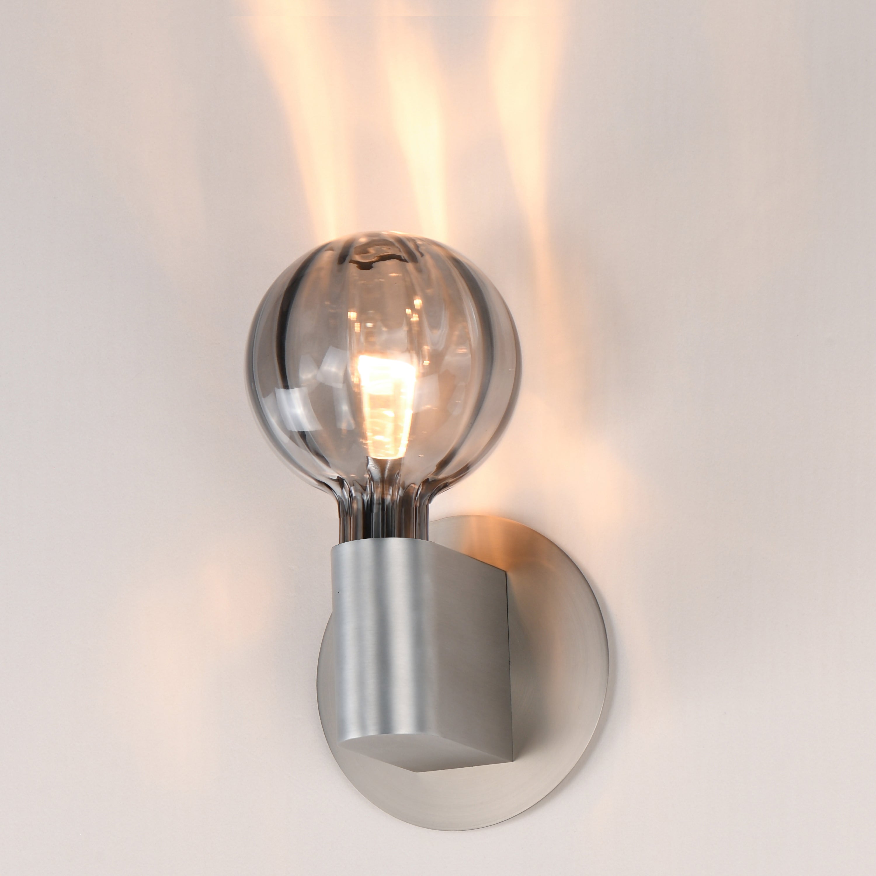 Studio M Lighting SM49324SMKAL Ray Dance Globe Wall Sconce in Brushed Aluminum with Mirror Smoke glass, side profile view
