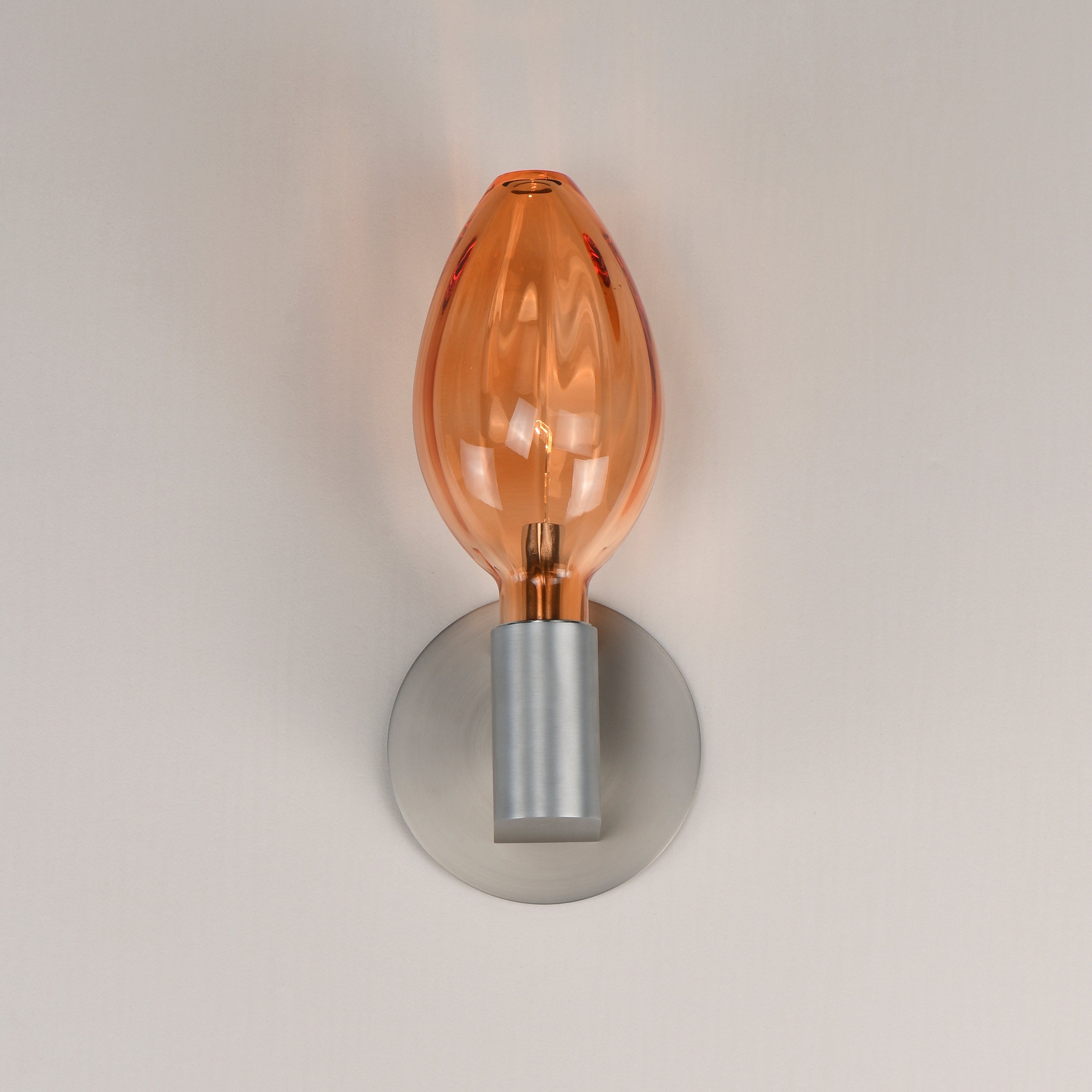 Studio M Lighting SM49325EMAL Ray Dance Olive Wall Sconce in Brushed Aluminum with Ember glass, three-quarter angle view