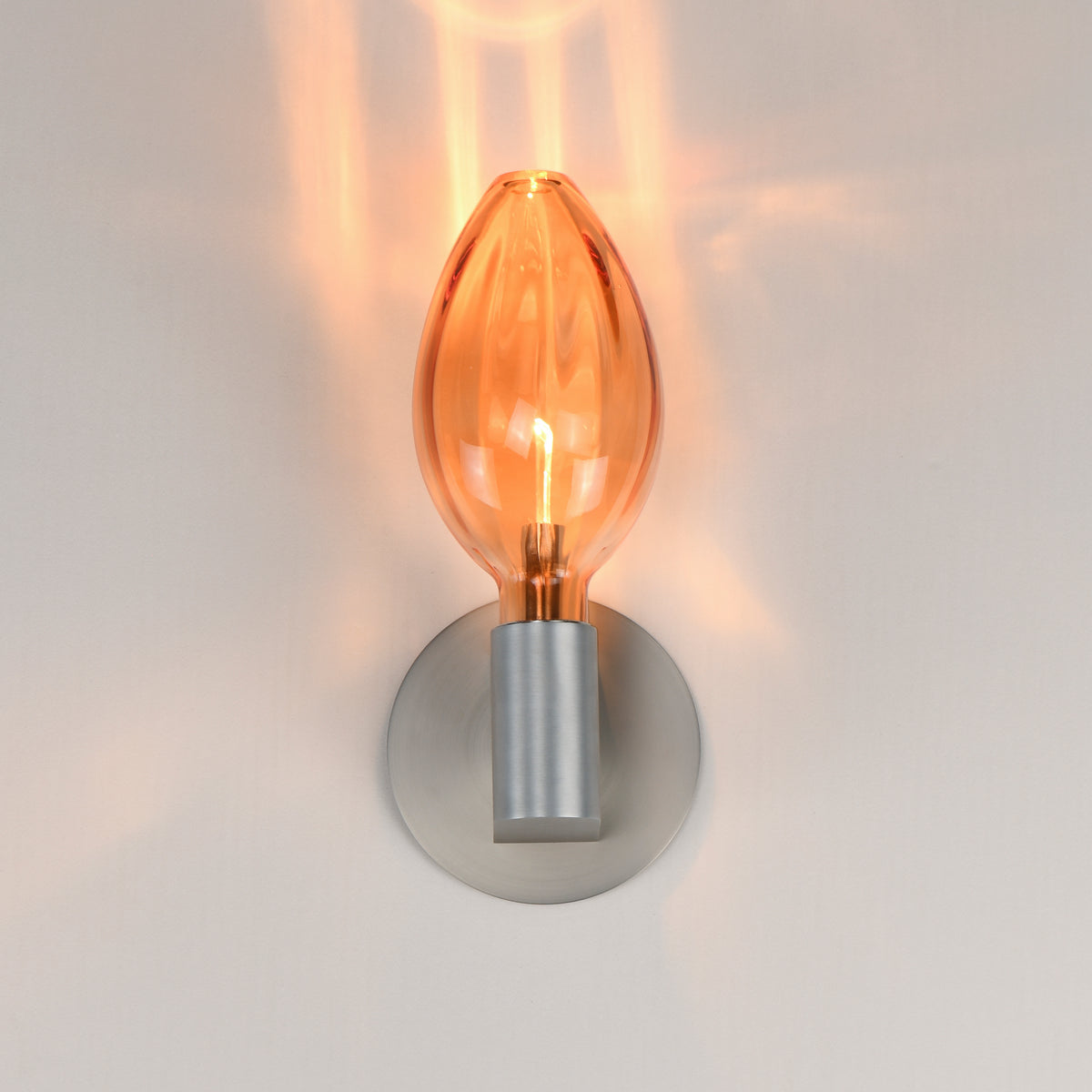 Studio M Lighting SM49325EMAL Ray Dance Olive Wall Sconce in Brushed Aluminum with Ember glass, side profile view