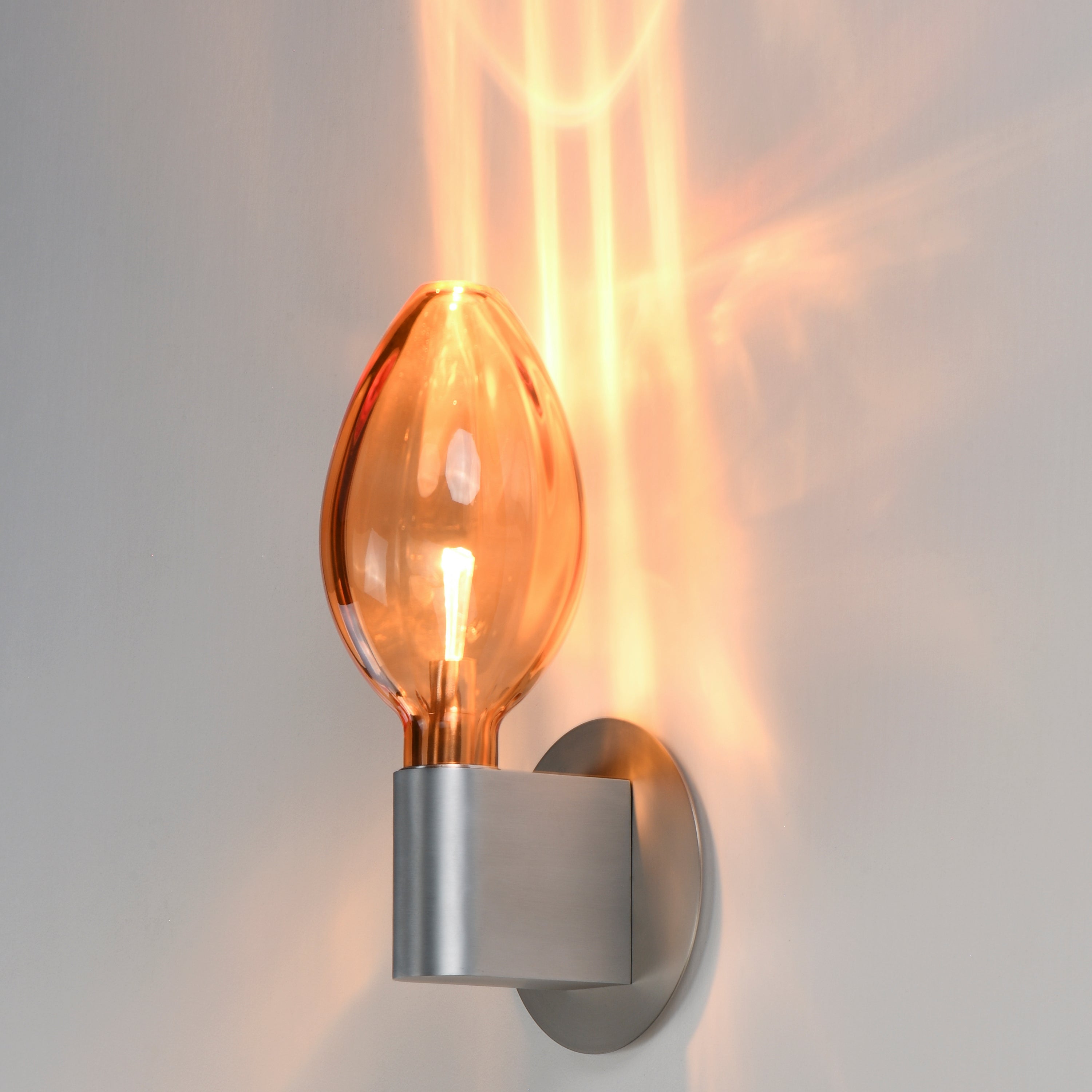 Studio M Lighting SM49325EMAL Ray Dance Olive Wall Sconce in Brushed Aluminum with Ember glass, installed lifestyle view