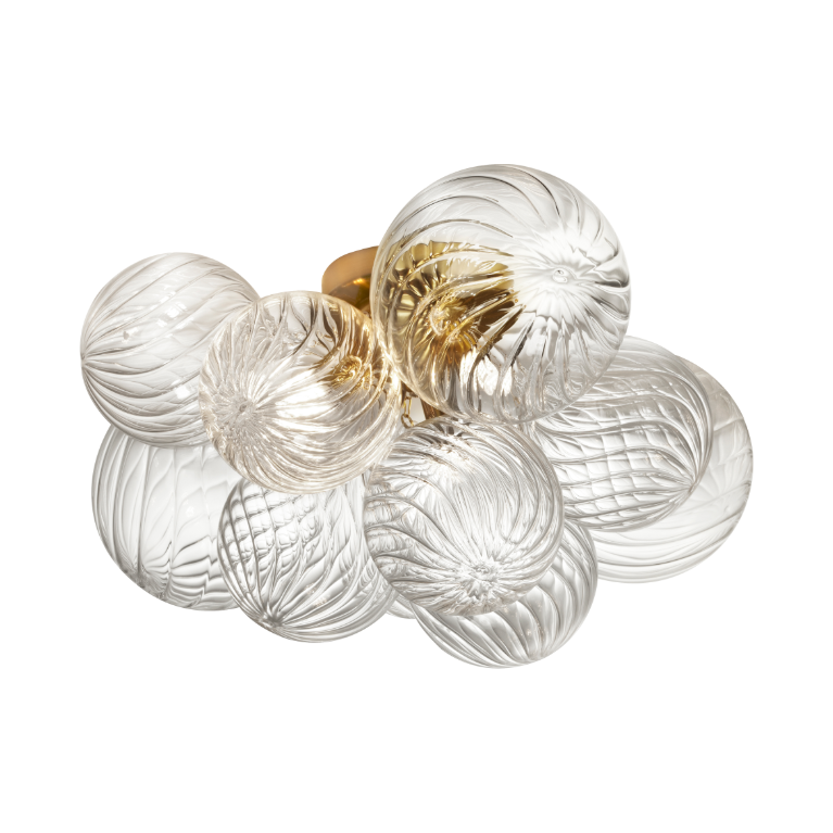 3LT Flush Mount, AGB w/ CLR Spiral Glass