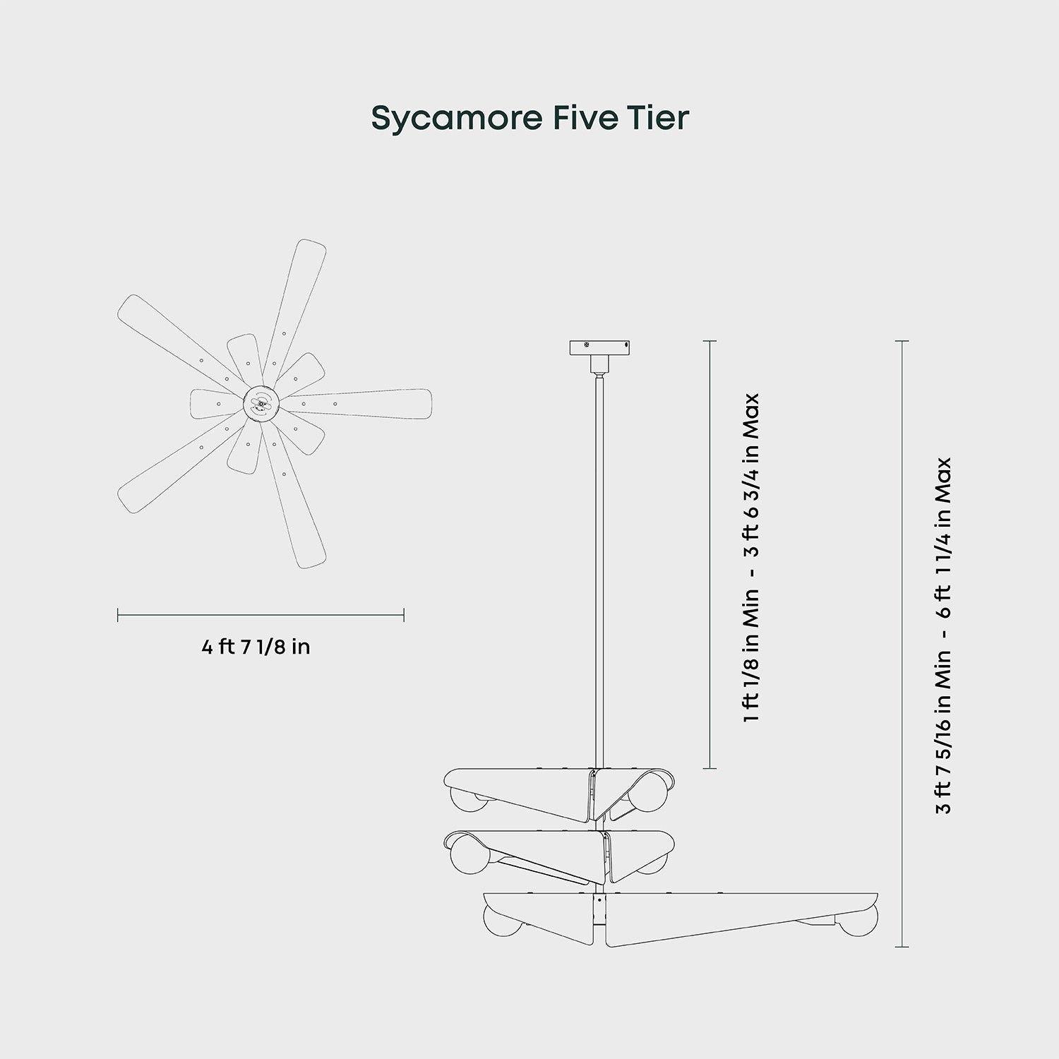 Tala Sycamore Chandelier 5 Tiers dimension diagram