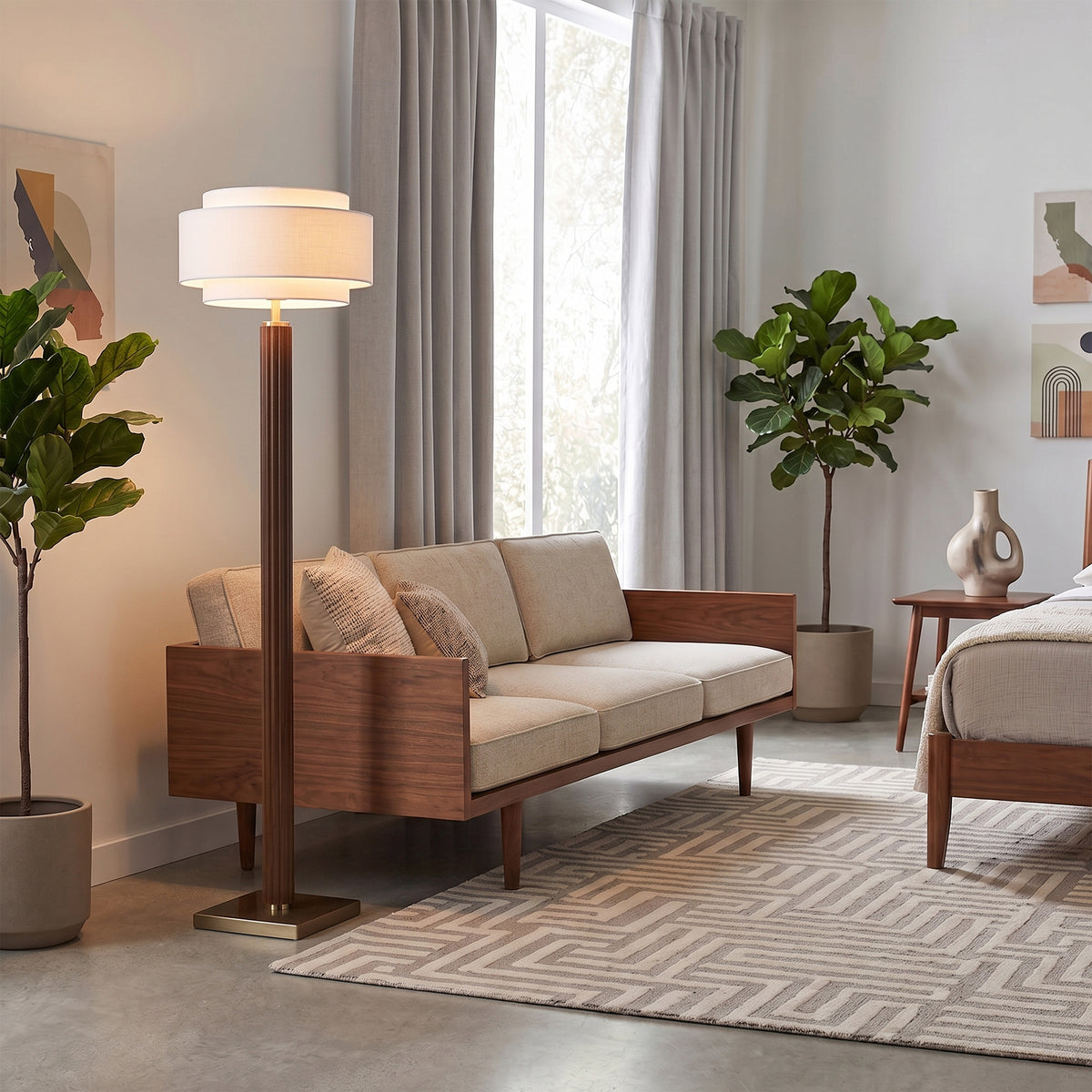 Lampadaire Nova of California 2011833WH Tambo Coronado en noyer foncé