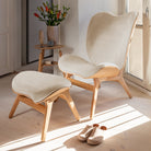 Umage A Conversation Piece Lounge Chair Tall in oak and White Sands with ottoman and Clava Up Wood