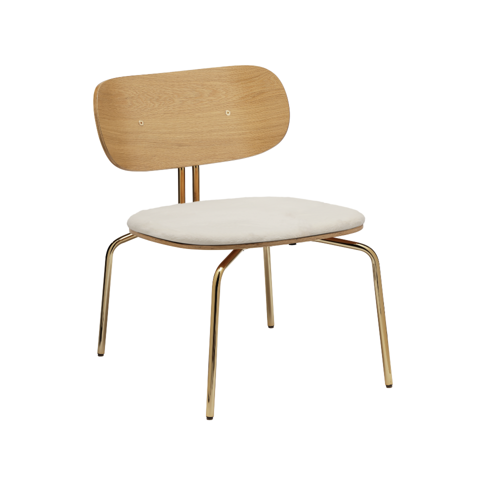 Fauteuil lounge Curious Umage 5917-1C730-18 avec pieds en laiton et coussin Teddy White