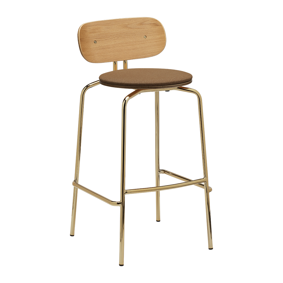 Tabouret de bar Umage 5918-1C719-01 Curious avec pieds en laiton et coussin marron sucre
