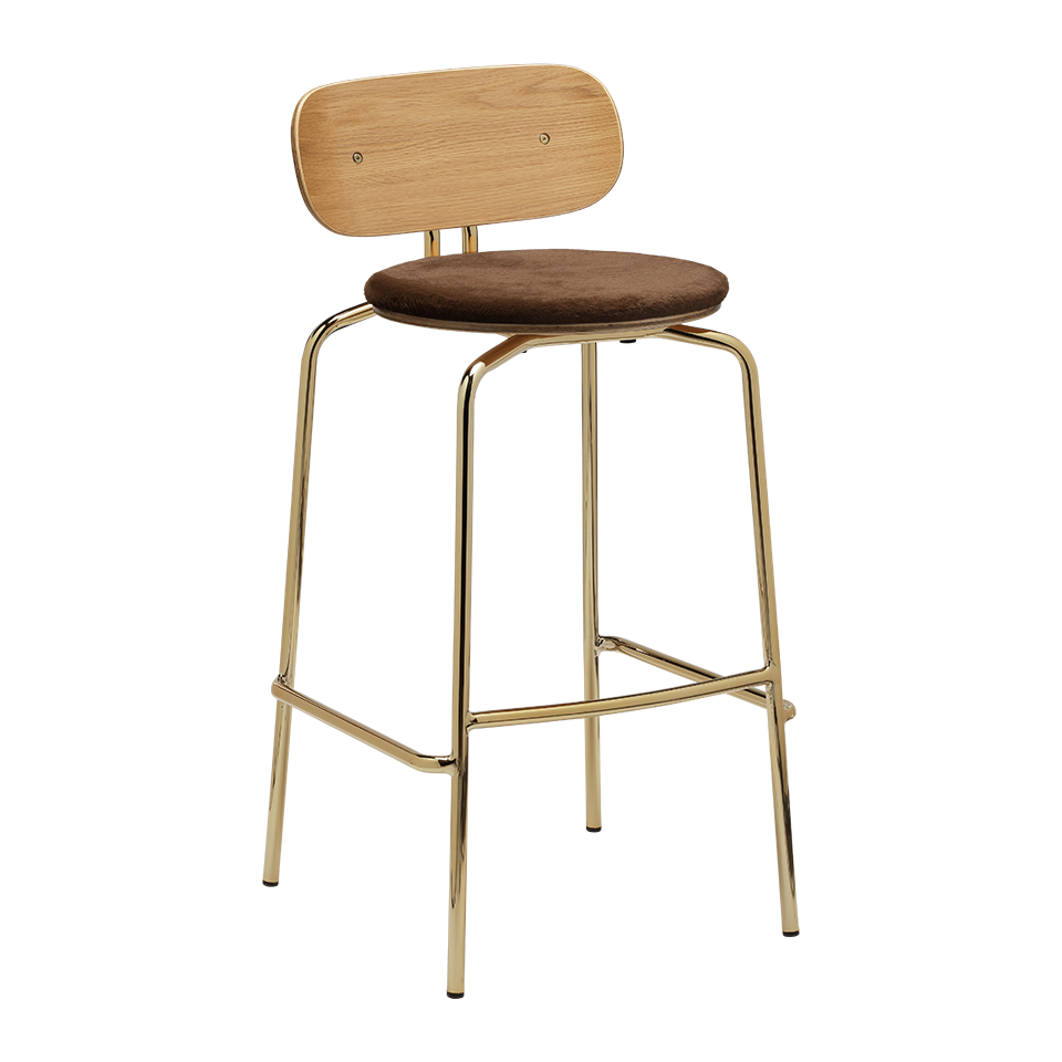 Tabouret de bar Umage 5918-1C719-19 Curious avec pieds en laiton et coussin marron Teddy