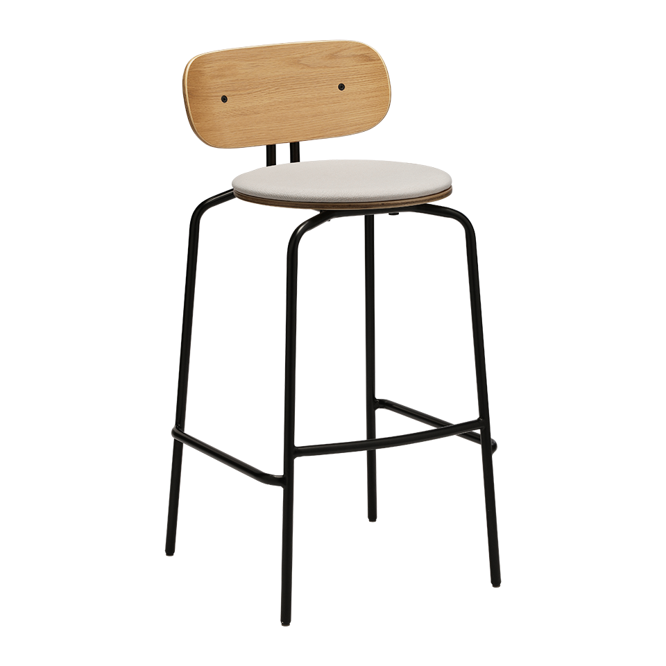 Tabouret de bar Umage 5918-3C719-02 Curious, pieds noirs et coussin blanc sable