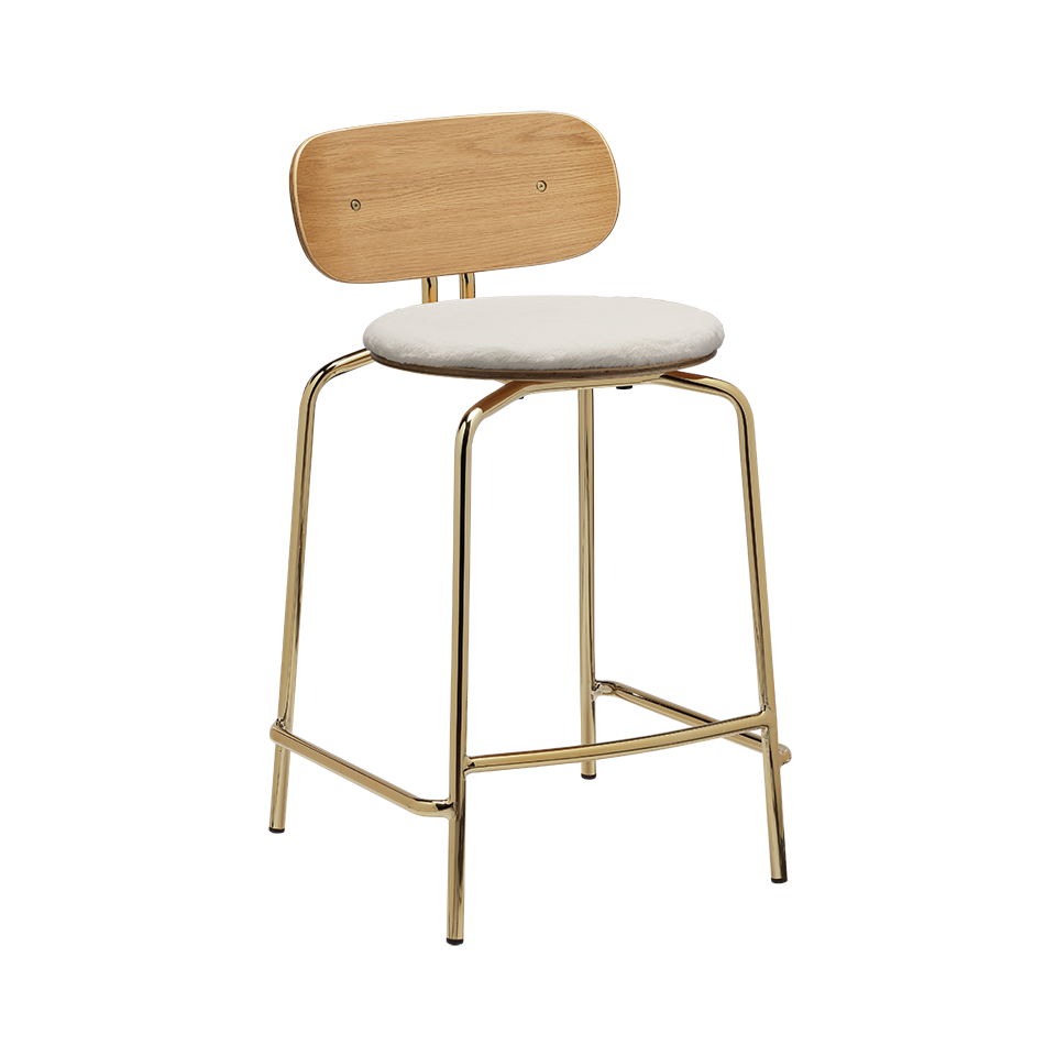 Tabouret de bar Umage 5919-1C719-18 Curious avec pieds en laiton et coussin Teddy White