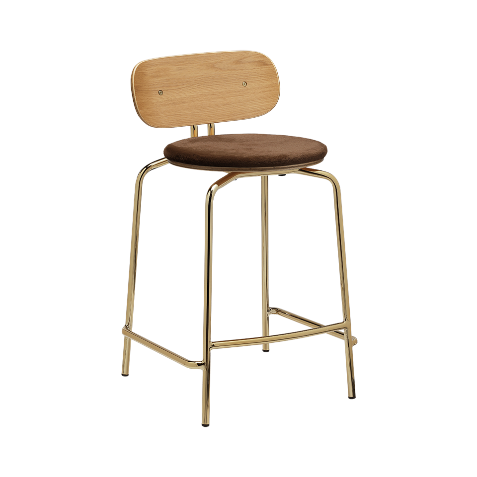 Tabouret de bar Umage 5919-1C719-19 Curious avec pieds en laiton et coussin marron Teddy