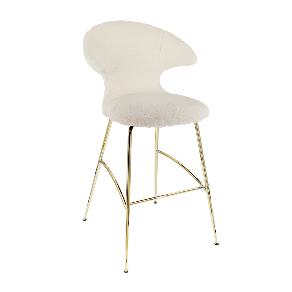 Tabouret de bar Time Flies Umage 590-18C5912-1, coloris Teddy White/Laiton