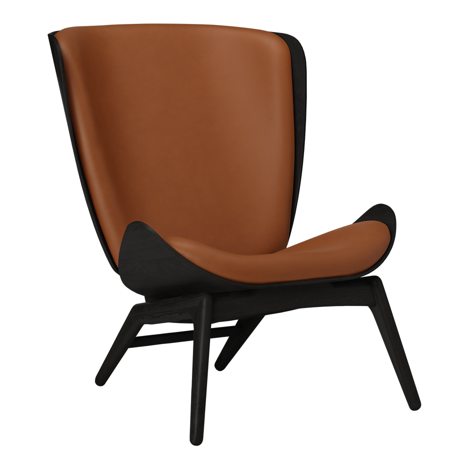 Umage 5103C5502-10 The Reader Wing Chair in Black Oak with Cognac Hope leather