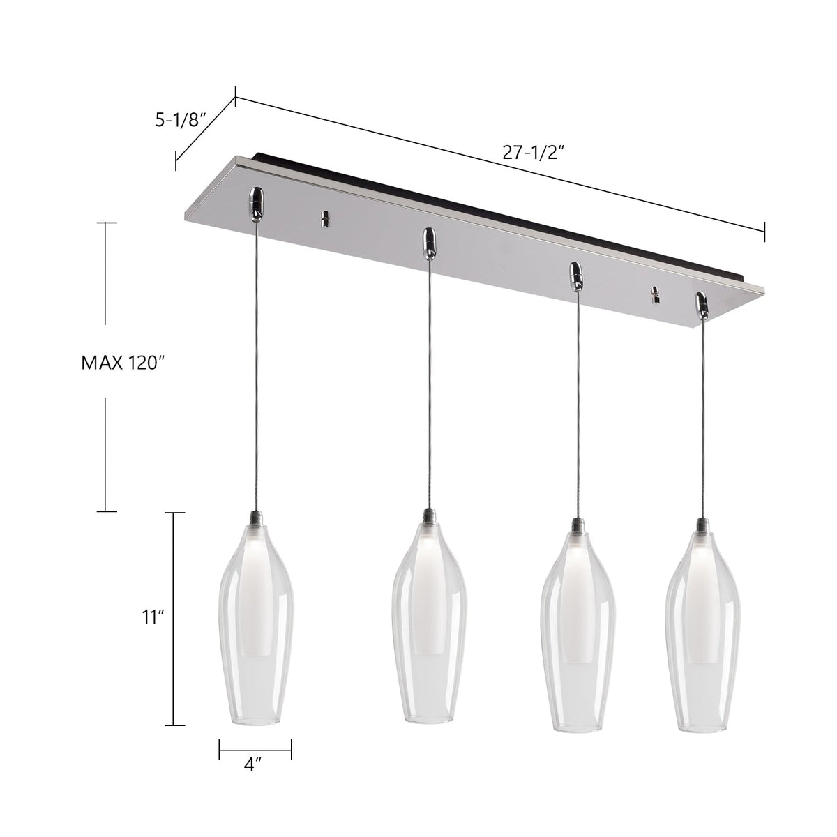 Kuzco Lighting MP3004CH-04 Victoria LED Linéaire Multi Suspension dans Chrome