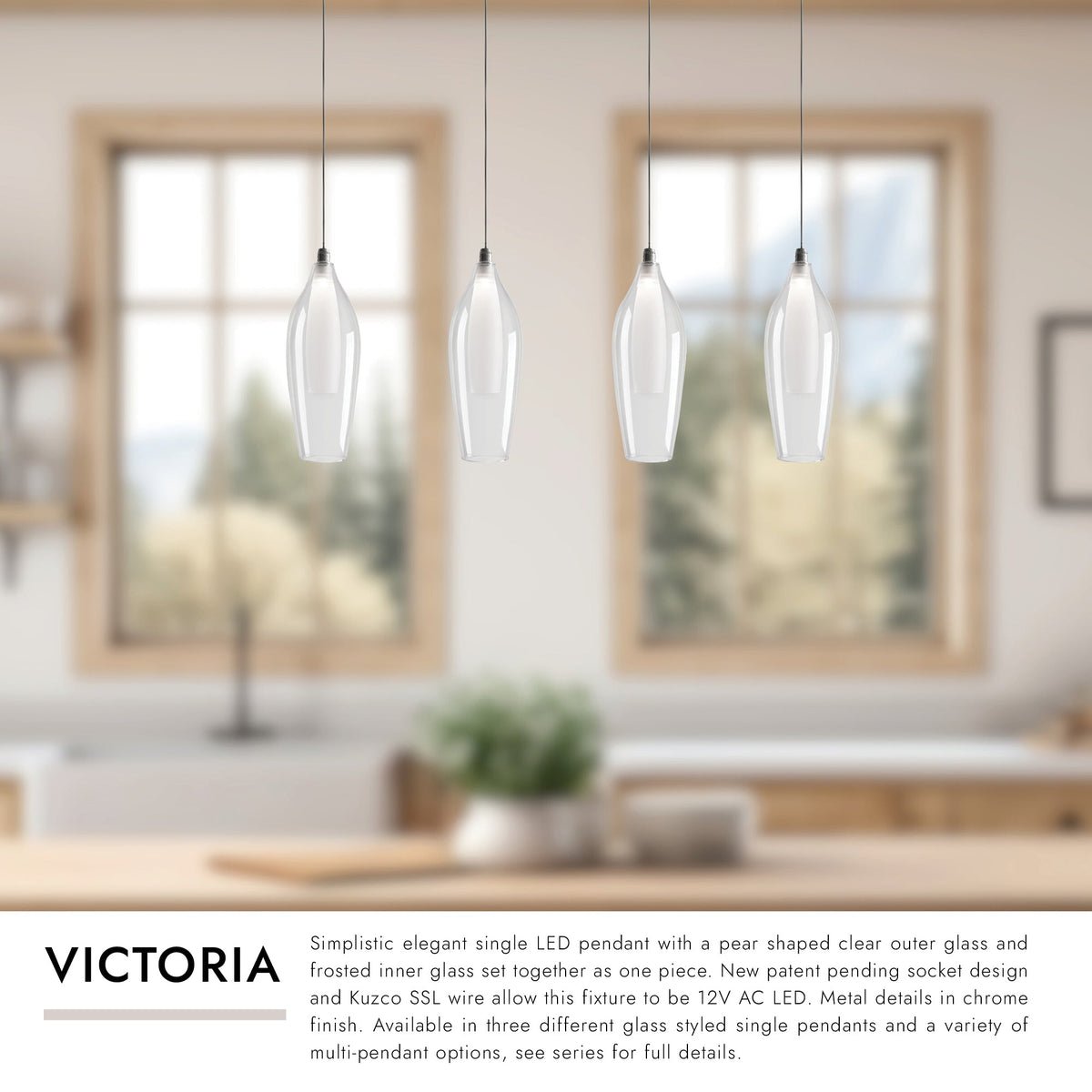 Kuzco Lighting MP3004CH-04 Victoria LED Linéaire Multi Suspension dans Chrome