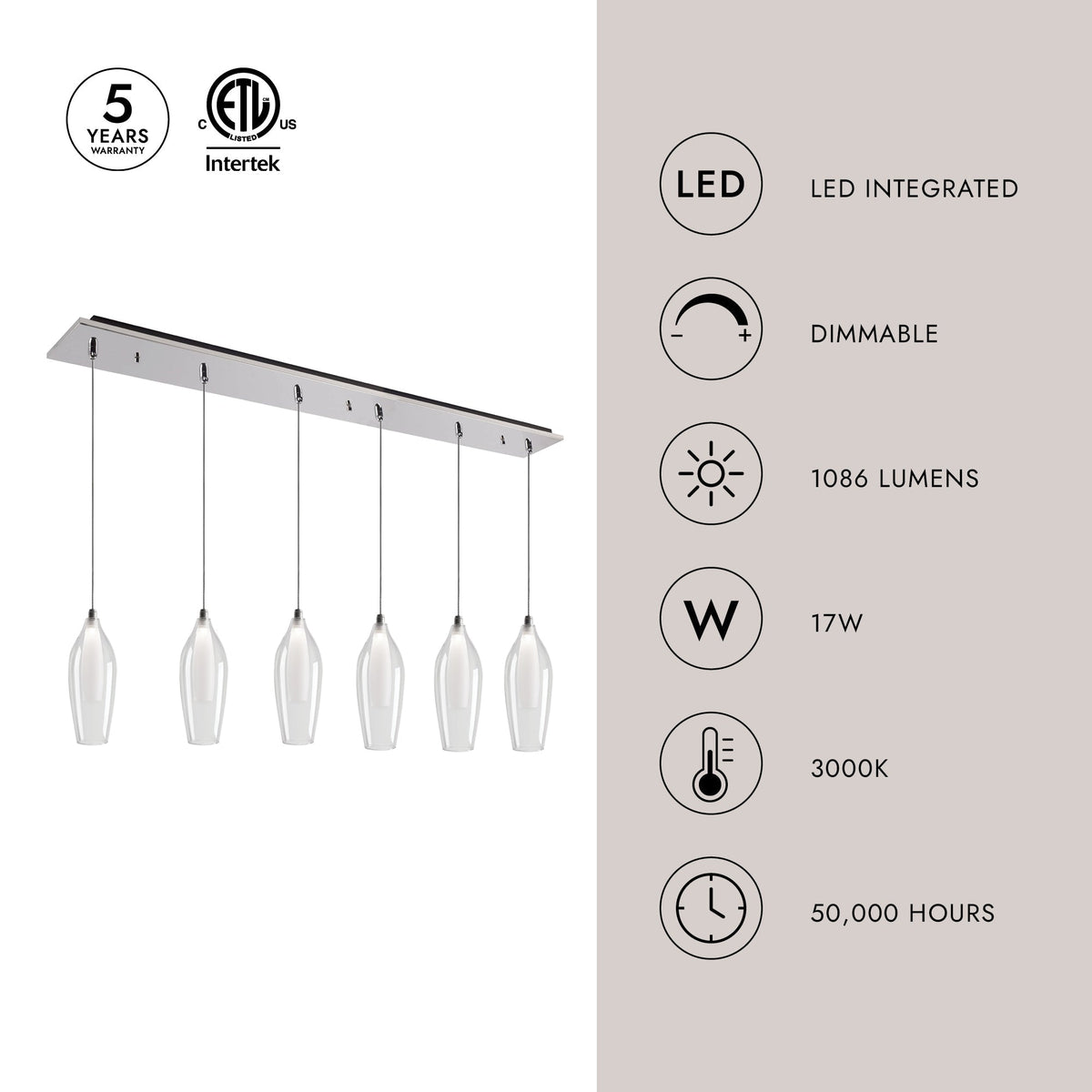 Kuzco Lighting MP3004CH-06 Victoria LED Linéaire Multi Suspension dans Chrome