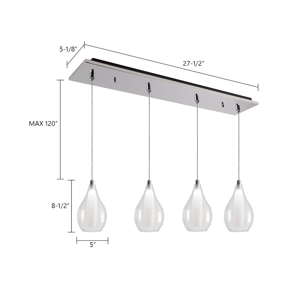 Kuzco Lighting MP3005CH-04 Victoria LED Linéaire Multi Suspension dans Chrome