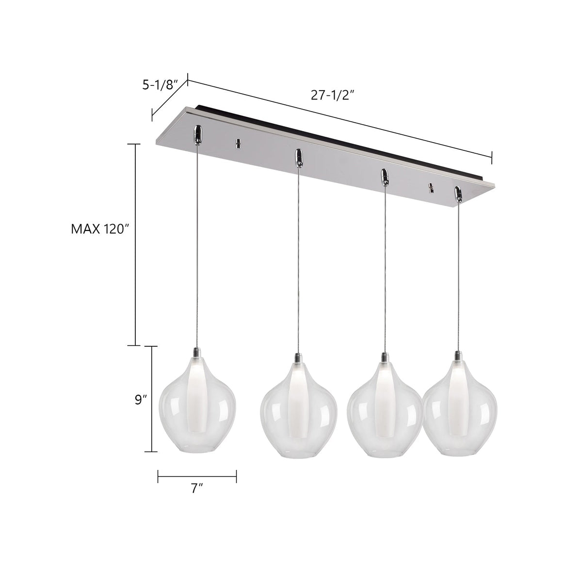 Kuzco Lighting MP3007CH-04 Victoria LED Linéaire Multi Suspension dans Chrome