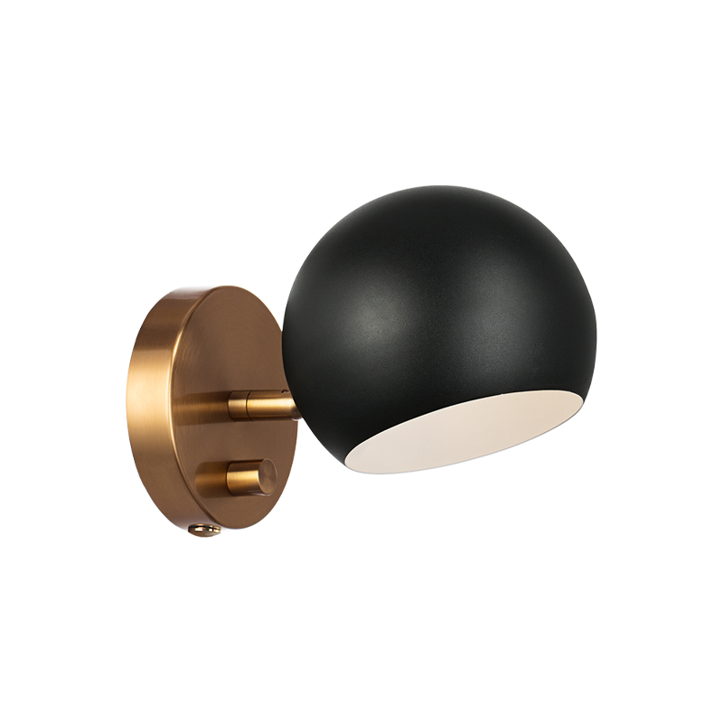 Matteo Lighting W31701MBAG Orb Wall Sconce in Matte Black with White Interior