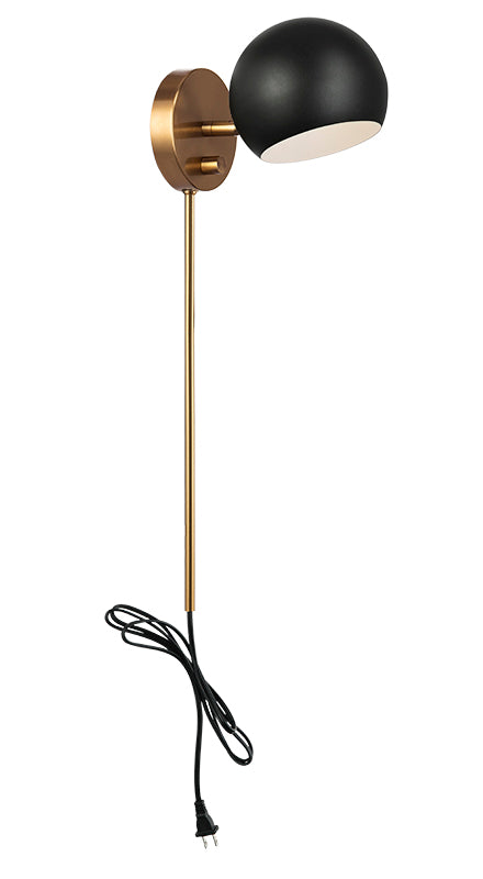 Matteo Lighting W31701MBAG Orb Wall Sconce in Matte Black with White Interior
