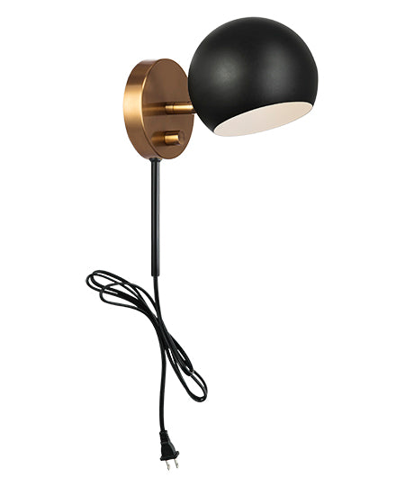 Matteo Lighting W31701MBAG Orb Wall Sconce in Matte Black with White Interior