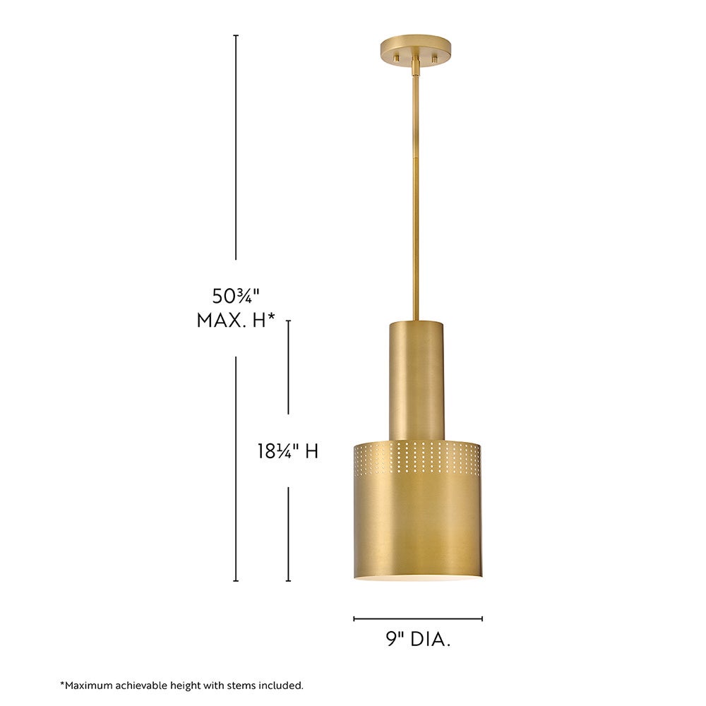 Lark 83687LCB Casey Metal Shade Pendant in Lacquered Brass
