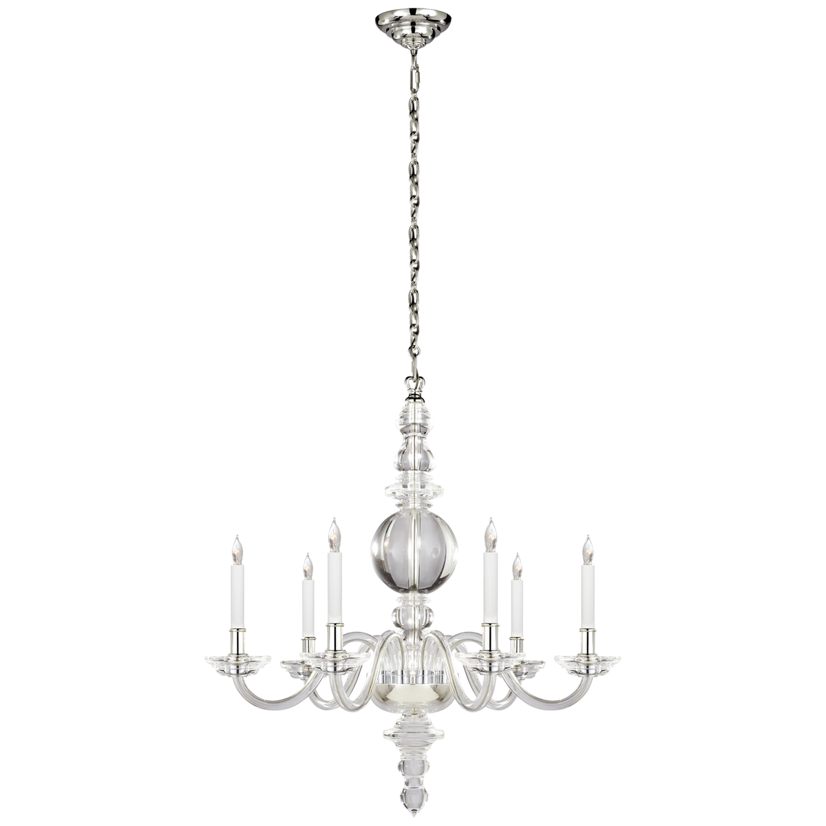 Visual Comfort CHC1154CG/PN George II 6-Light Chandelier in Crystal with Polished Nickel by E.F. Chapman