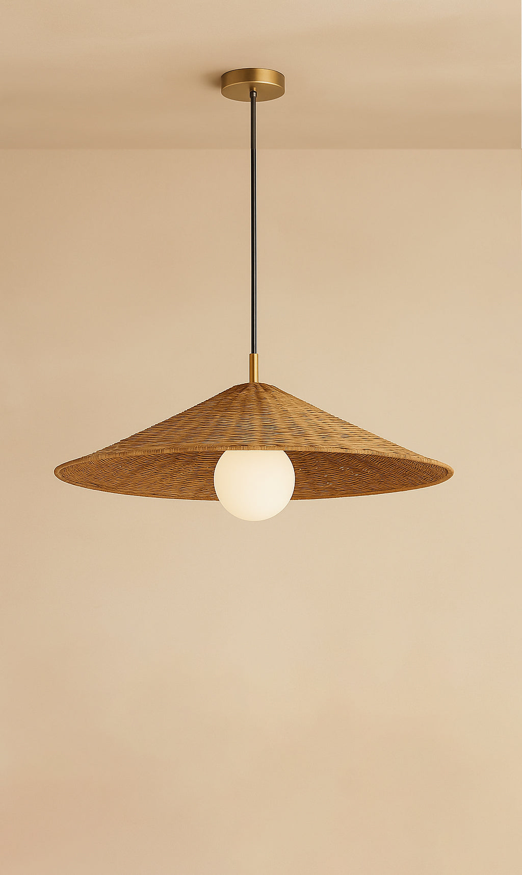 Dounia Home - DH-ADARATCON-SM-NR - Ada Rattan Cone Pendant - Natural Raffia