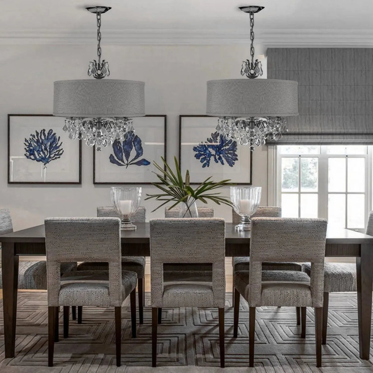 American Brass & Crystal - Llydia Shaded Brass and Crystal Chandelier - CH6512-A-10G-PI-GL | Montreal Lighting & Hardware