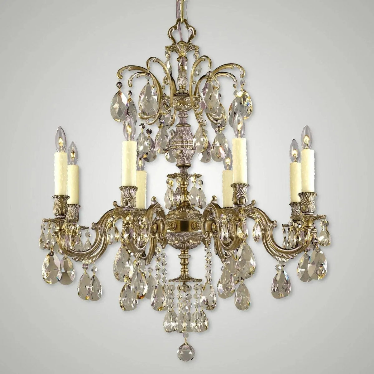 American Brass & Crystal - Marlena Brass and Golden Colored Crystal Chandelier - CH9714-OLN-04G-PI | Montreal Lighting & Hardware