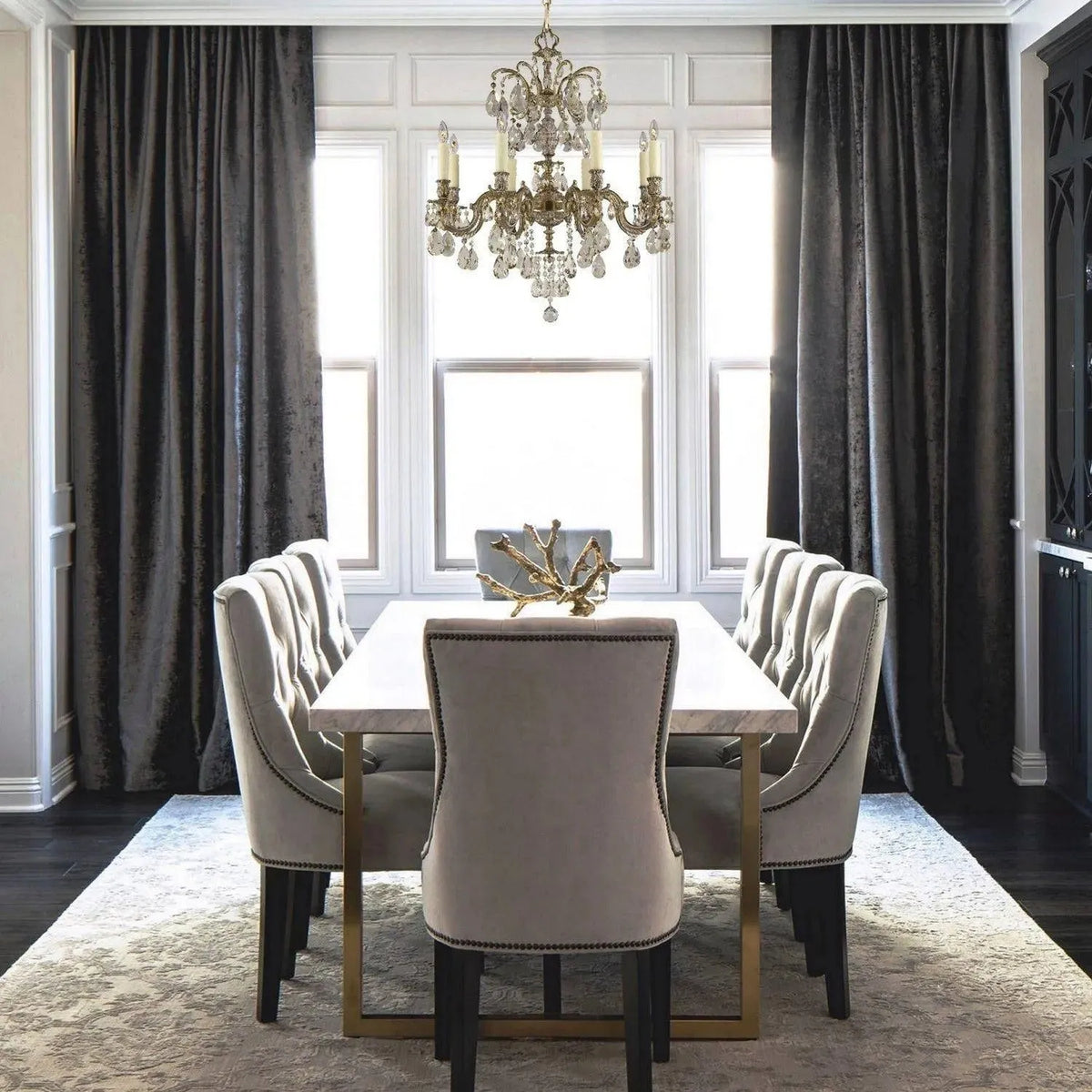 American Brass & Crystal - Marlena Brass and Golden Colored Crystal Chandelier - CH9714-OLN-04G-PI | Montreal Lighting & Hardware