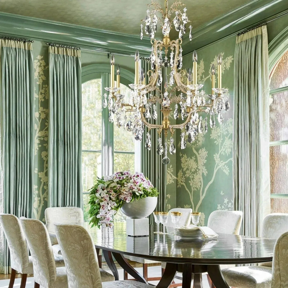 American Brass & Crystal - Parisian Brass and Crystal Chandelier - CH7613-O-04G-ST | Montreal Lighting & Hardware