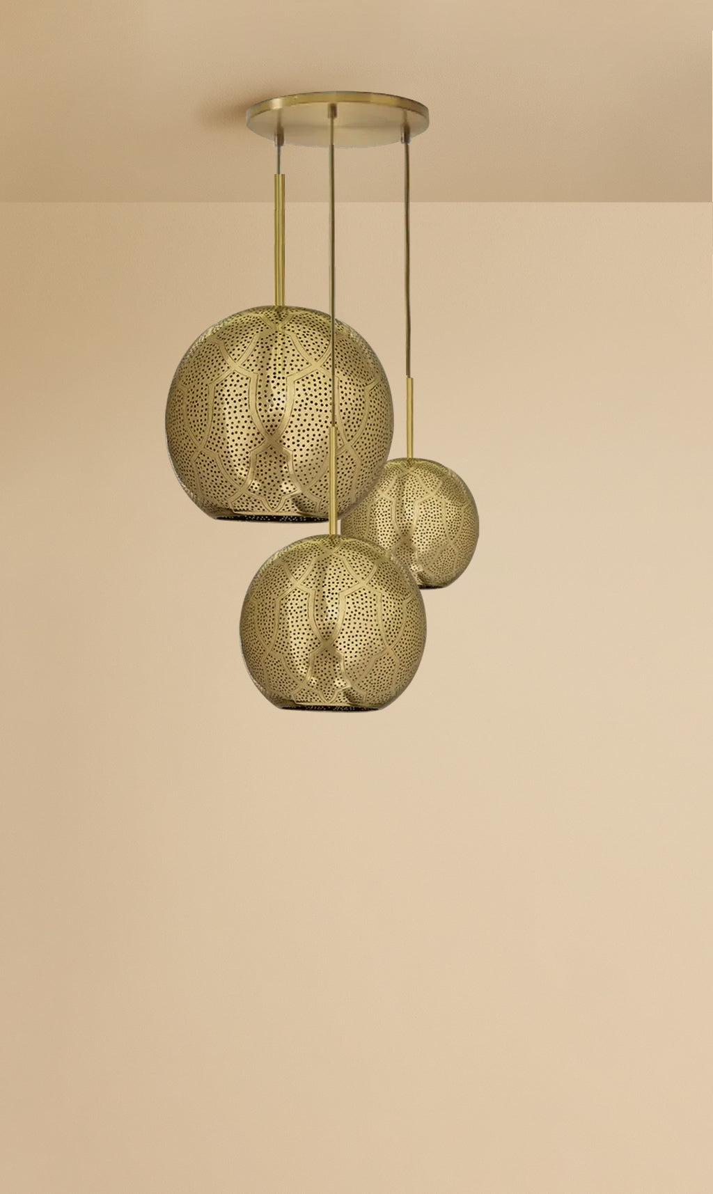 Dounia Home - DH-ARI3LIG-SM-BRS - Aria 3-Light Globe Chandelier - Polished Brass