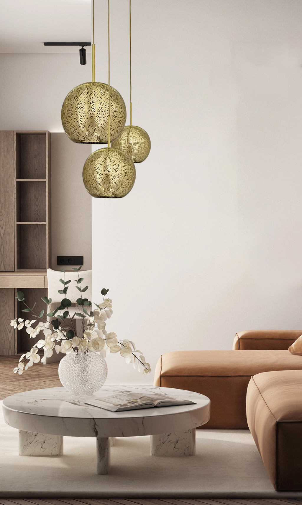 Dounia Home - DH-ARI3LIG-SM-PC - Aria 3-Light Globe Chandelier - Polished Copper