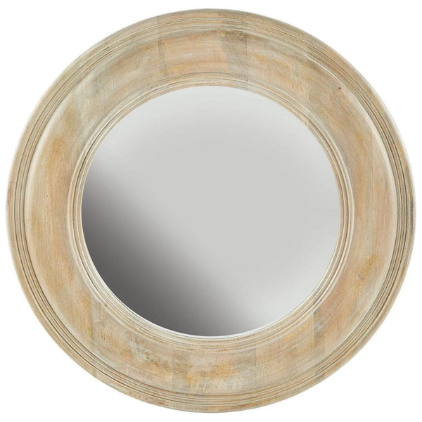 Miroir rond de 30 po en bois de manguier blanc délavé