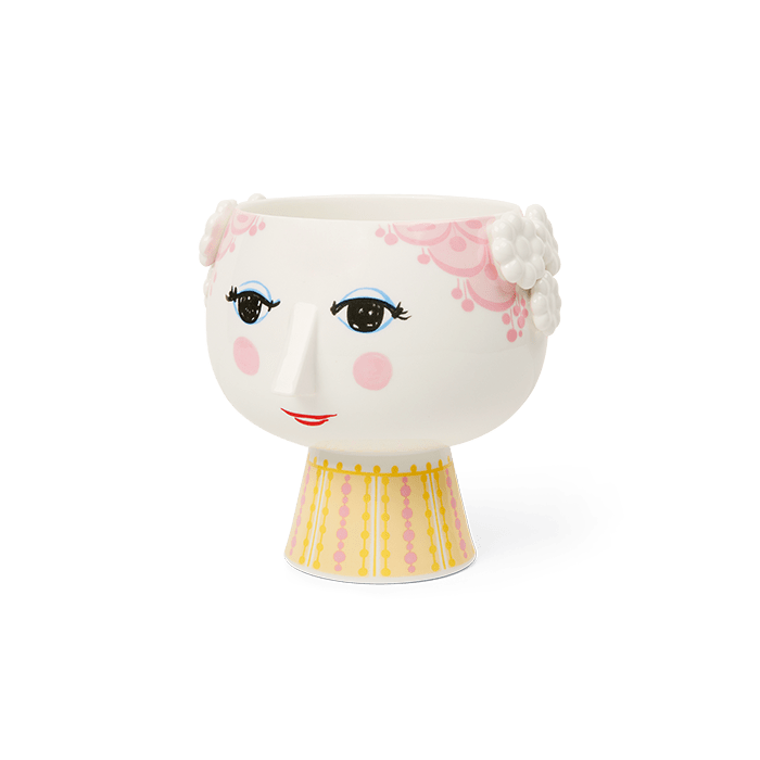 Bjørn Wiinblad 56535 Eva Flowerpot on Base in Pink/Yellow