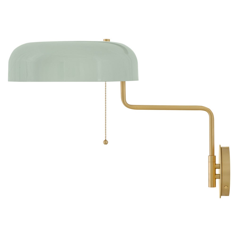 Lark 84480LCB-SF Ledger Articulating Sconce in Lacquered Brass with Seafoam accents